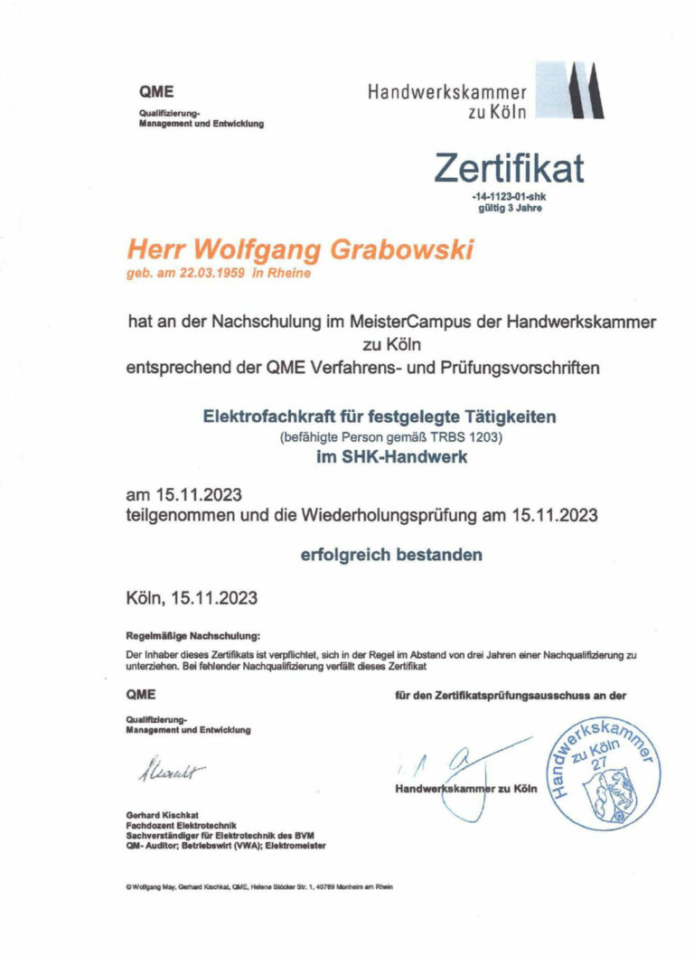 zertifikat-handwerskammer-elektrofachkraft-shk-grabowski